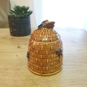 Vintage honingpot, keramische honingpot, honingpot met bijen, jaren 70