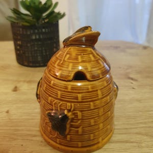 Vintage honingpot, keramische honingpot, honingpot met bijen, jaren 70