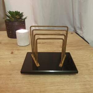Porta-cartas Art Déco em vidro e cobre, banhado a ouro