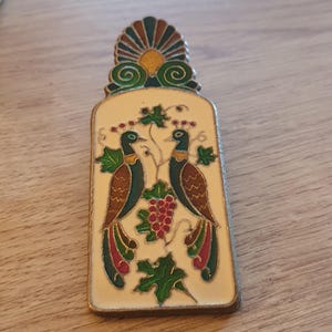 Vintage, porta-cartas grego, clipe de esmalte grego, latão e esmalte, clipe de papel grande, clipe Art Déco, presente grego