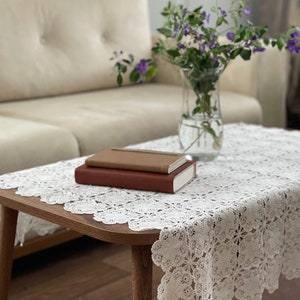 Handmade White Cotton Crochet Lace Tablecloth