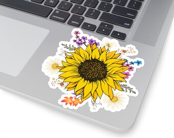 Sunflower sticker, wildflower sticker, kindle stickers, laptop sticker, botanical sticker, flower sticker for kindle, iPad flower stickers