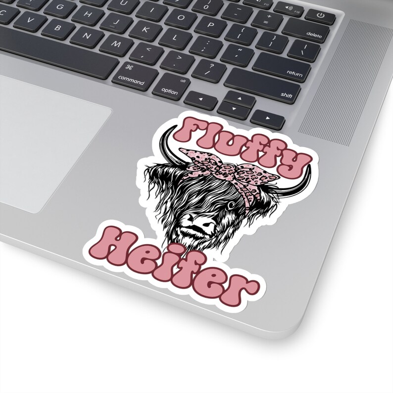 Fluffy cow sticker is a funny animal sticker perfect for a kindle, iPad or laptop perfect kind of animal sticker for water bottle. image 2