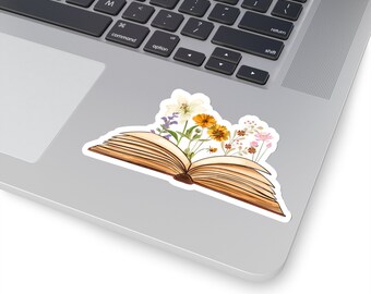 Book with flowers sticker, flower sticker, sunflower sticker, book sticker, kindle sticker, iPad sticker, laptop sticker, wildflower sticker