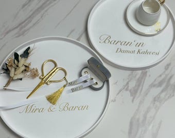 Engagement tray | Söz & Nisan Tepsi | Damat Kahvesi Set | Kiz Isteme Tray | Mocha tray