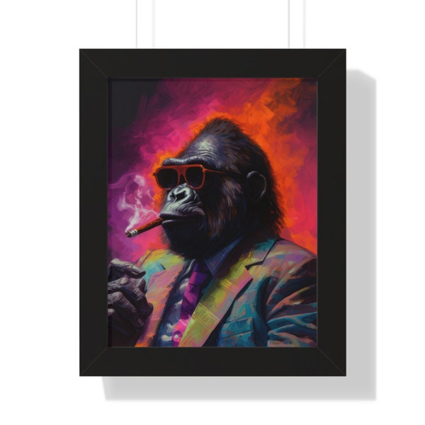 Gorilla Smoking- Wohnzimmer Deko - Gorilla Poster - Gorilla Art  - Monkey Smoking - Gorilla Funny- Frame- Wohnzimmer Deko - Wildlife Natur