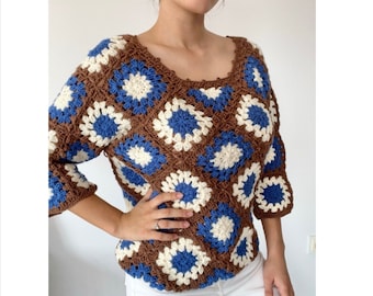 Crochet Granny Square Sweater PDF Pattern: Women's Motif Jumper (Instant Download)