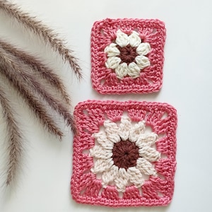 Patrón de ganchillo fácil de cuadrado de la abuela con margaritas, motivo para principiantes (patrón en PDF)