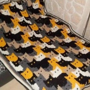 Afghan Cat blanket  Throw crochet patterns  colorful blanket cat PDF download