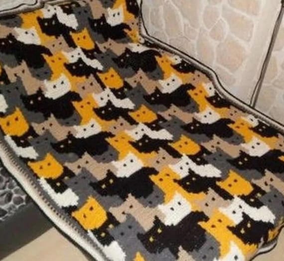 Afghan Cat blanket PDF pattern Throw crochet patterns  colorful  instant download