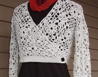 Modello bolero all'uncinetto, cardigan in pizzo con motivo a quadrati (PDF)