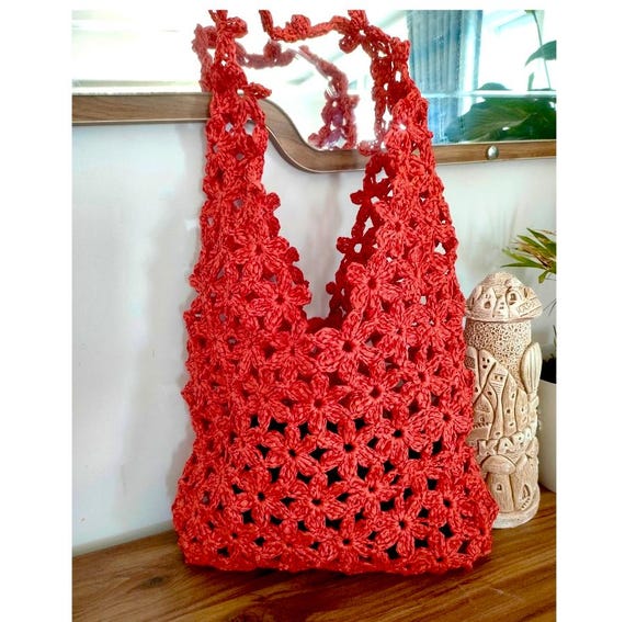 Crochet Flower Bag Pattern: Raffia Tote, Summer Beach Bag (PDF Download)