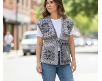 Granny squares vest sleeveless cardigan crochet pattern PDF instant download