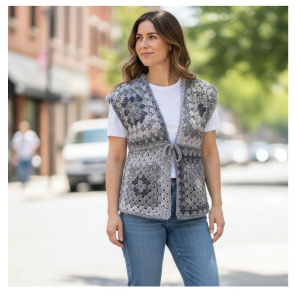 39 Granny Square Vest Crochet Patterns for Retro Layers, Boho Vests, and Handmade Gifts 26 Granny squares vest sleeveless cardigan