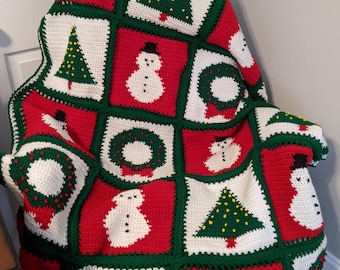 Christmas Afghan Crochet Pattern: Snowman, Wreath, Tree (PDF Download)