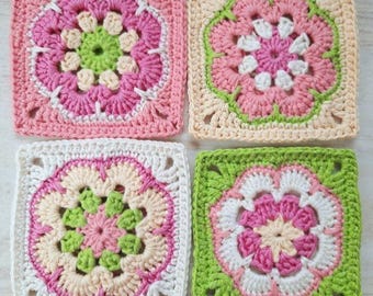 Motivo all'uncinetto con motivo a quadrati africani con fiori: coperta, borsa (download PDF, termini USA)