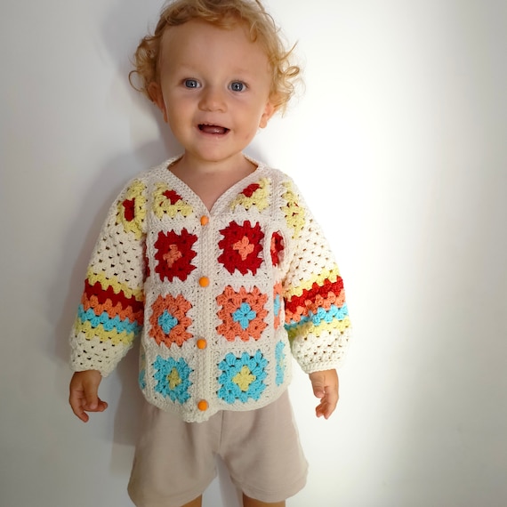 Crochet Baby Cardigan Pattern: Granny Square Motif (size 0-4 Years