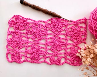 Flowers petals stitch crochet pattern , lace stitch for shawl scarf blanket topTable runner