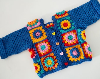 Baby Cardigan Granny Square PDF – Sunflower Crochet Pattern for Newborn 0-7 years instant download