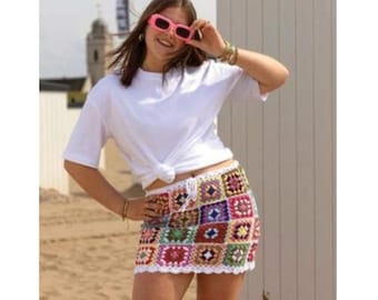 Granny Square Crochet Skirt Pattern, Easy Summer Mini Skirt (PDF Download)