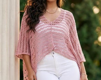 Poncho de crochê, capa, blusa sem mangas feminina para o verão, padrão fácil em PDF para download.
