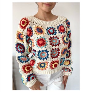 Granny Square Crochet Sweater Pattern: Colorful Crop Top (Size S-3XL)
