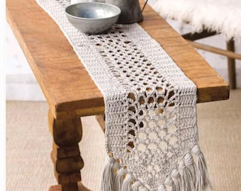 Patrón de crochet para camino de mesa de algodón, estilo bohemio moderno, descarga instantánea en PDF.