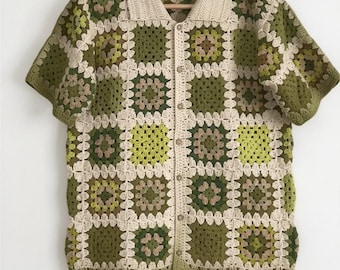Shirt granny squares crochet pattern summer jacket PDF size S-3XL