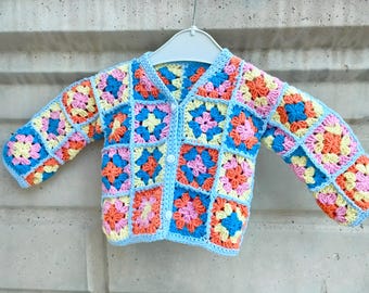 Granny Square Crochet Baby Cardigan Jacket: Kids Size 0-4 Years (PDF Pattern)