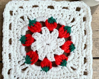 Motivo a quadrato all'uncinetto "Fragola Nonna" per coperta (PDF)