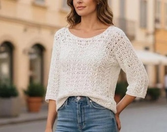 Sweater summer crochet pattern lace texture women PDF