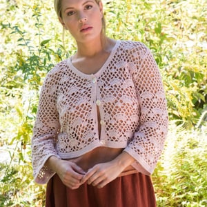 Lace cardigan summer cropped crochet pattern 34-51" 8ply DK instant download