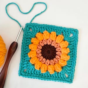 Sunflower granny square crochet pattern square for blanket PDF download PDF