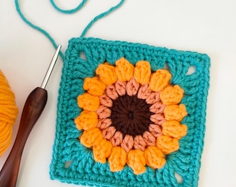 Sunflower Granny Square Crochet Pattern: Beginner Blanket Square (PDF Download)