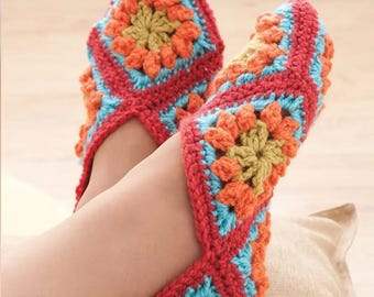 Crochet Granny Square Slippers Pattern, Home Socks (PDF Download)