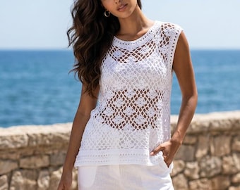 Crochet mesh lace top pattern summer tunic blouse tutorial PDF download