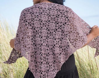 Crochet Shawl Pattern: Flower Motif Lace Triangle Shawl (PDF) instant download