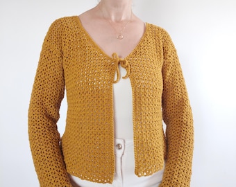 Crochet Lace Cardigan Pattern PDF, V-Neck Tie Front (Instant Download)