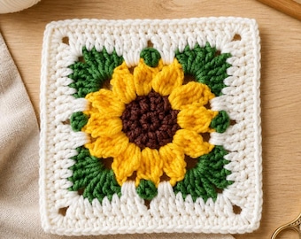 Crochet pattern sunflower granny square flower motif PDF instant download