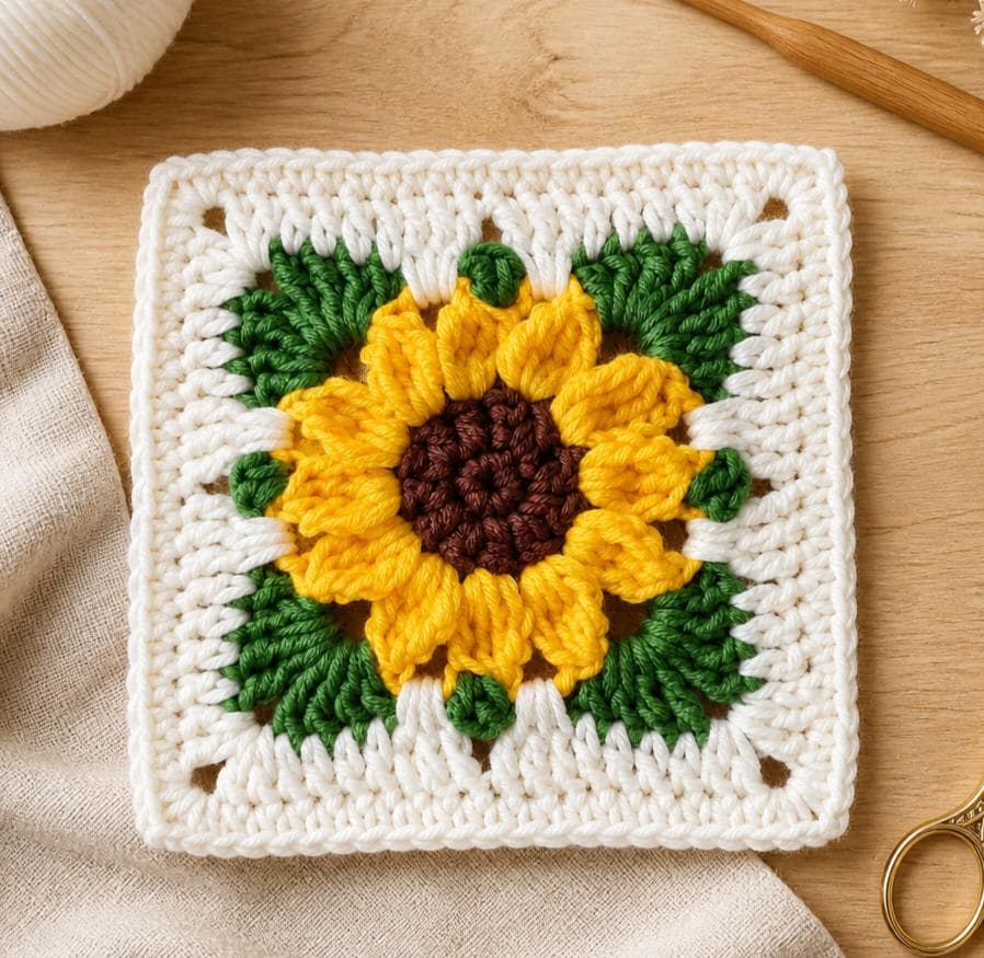 40 Sunflower Granny Square Crochet Patterns for Bright Blankets, Bags, and More 5 Crochet pattern sunflower granny square flower motif