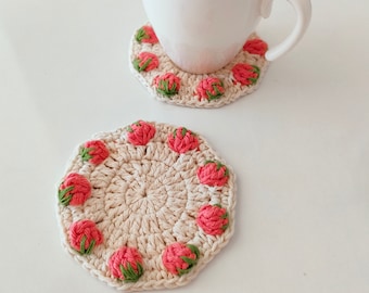 Strawberry Coaster Crochet Pattern: Easy Home Decor  strawberry(PDF) instant download