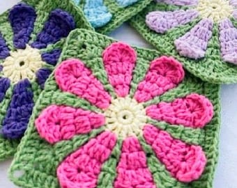 Crochet daisy pattern granny square pattern flower 3D for blanket bag cardigan