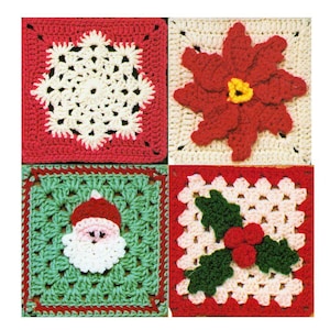 Christmas Granny Square Crochet Pattern, Santa, Snowflake, Holly (PDF Download)