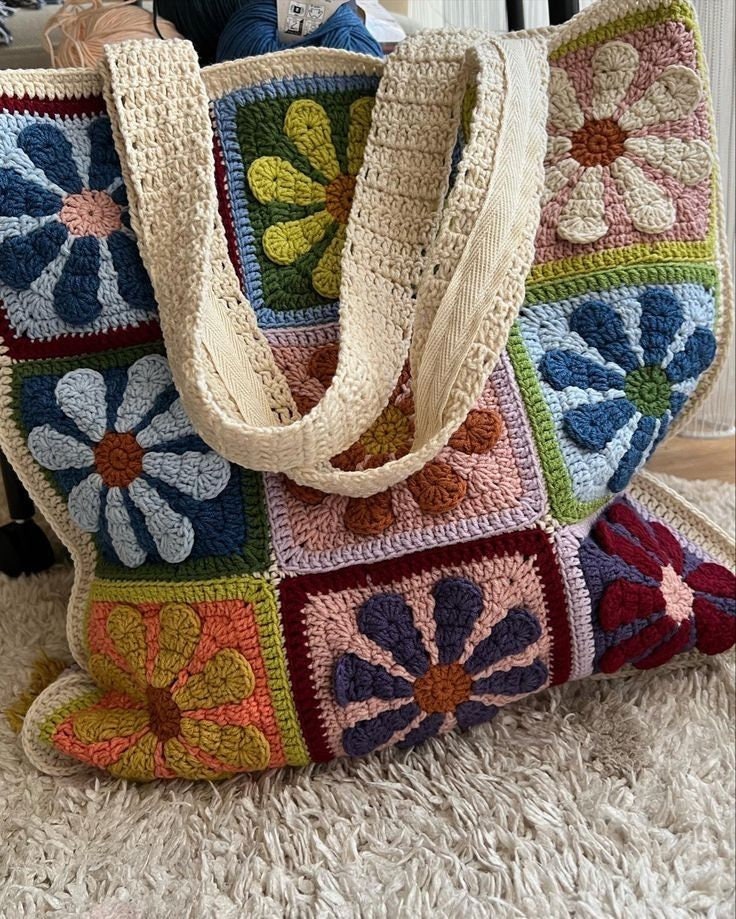 Crochet Pattern Flower 3D Daisy Granny Square Retro Motif (PDF Pattern ...
