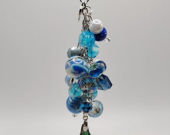 OOAK Blue Glass Bead Scissor Fob with Charms