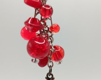 OOAK Red Glass Zipper Pull with Charms