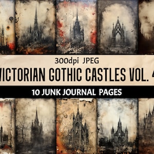 Victorian Gothic Castle Junk Journal Pages Printable - Aged Scratched Distressed Digital Paper for Scrapbooking Crafting Wall Art