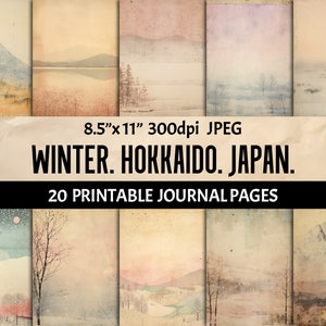 Winter Wonderland Hokkaido: Japan-Inspired Printable Journal Pages - Grunge Style Nature Digital Papers for Crafting, Scrapbooking, Wall Art