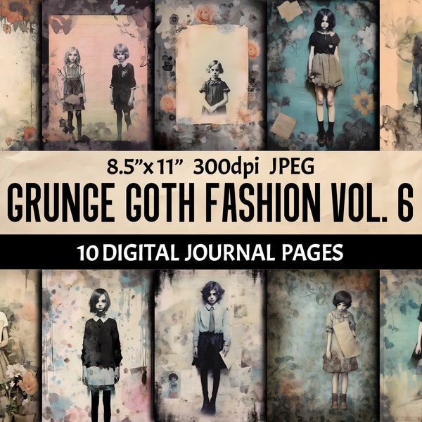 Grunge Goth Scrapbooking Kit - Printable Journal Ephemera Pages - Digital Gothic Fashion Junk Journal Papers Wall Art