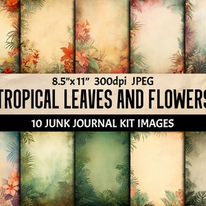 Leaves and Flowers Junk Journal Kit - Digital Scrapbooking Ephemera Papers - Printable Pages with Flowers